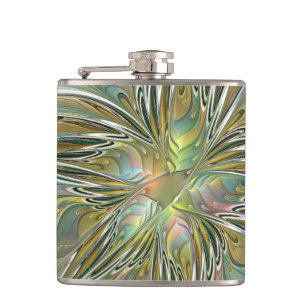 Petaca Flor De Arte Fractal Moderno Con Oro
