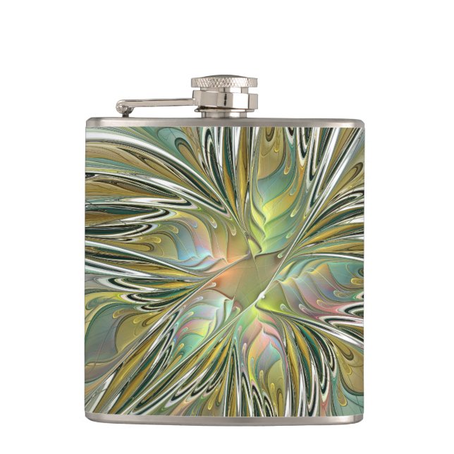 Petaca Flor De Arte Fractal Moderno Con Oro (Anverso)