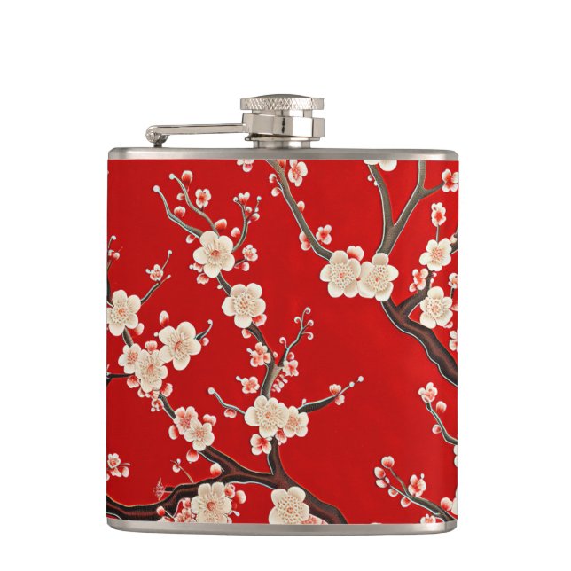 Petaca Flor de ciruelo roja elegante (Anverso)