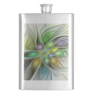 Petaca Flor de fantasía colorida Resumen moderno Fractal