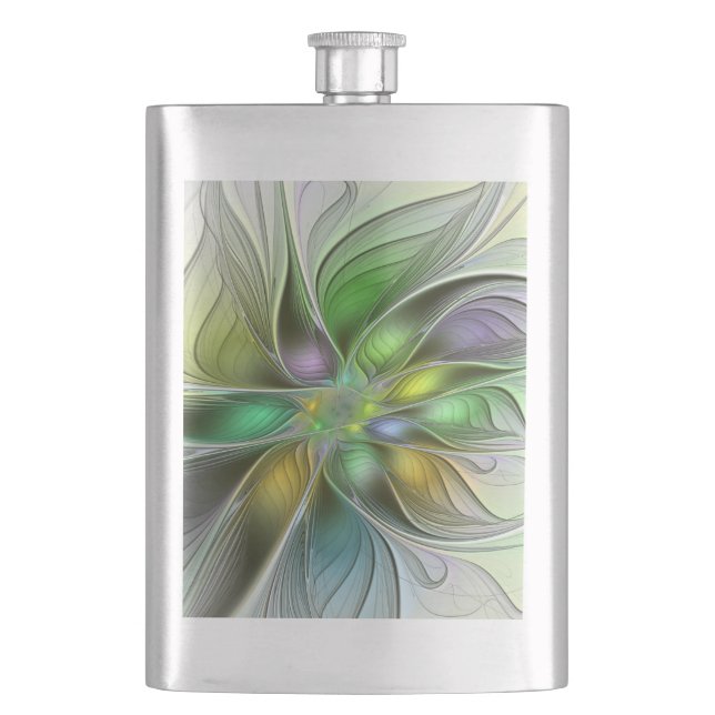 Petaca Flor de fantasía colorida Resumen moderno Fractal (Anverso)