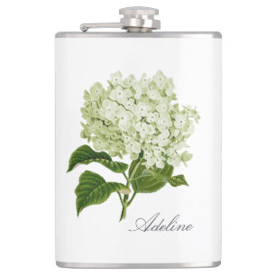 Petaca Flor de Hortensia Verde y Blanca con Nombre