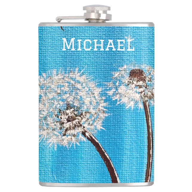Petaca Flor de margarita azul personalizada (Anverso)