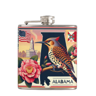 Petaca Flor de pájaro parpadeo y camellias del norte de A