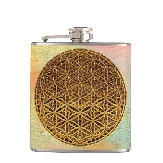 Petaca Flor de vida / Blume des Lebens - oro de medallas (Anverso)
