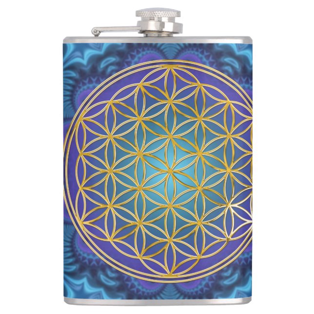 Petaca Flor de vida - oro - fractal 1 (Anverso)