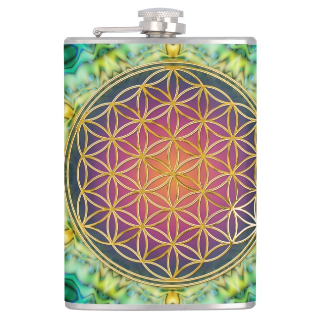 Petaca Flor de vida - oro - fractal 2 (Anverso)