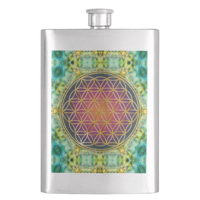 Petaca Flor de vida - oro - fractal 2 (Anverso)
