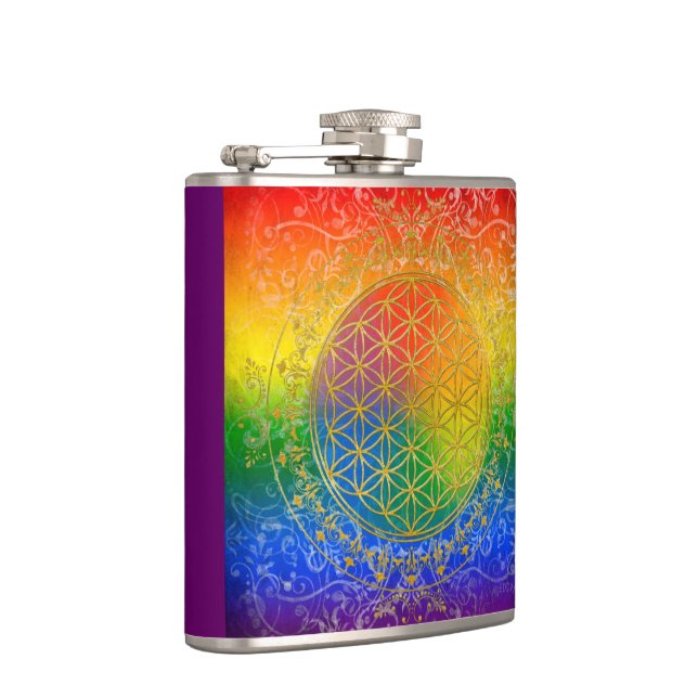 Petaca Flor de vida - Oro ornamento arcoiris (Derecha)