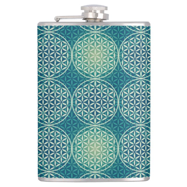 Petaca Flor de vida - patrón de sello - azul cian (Anverso)