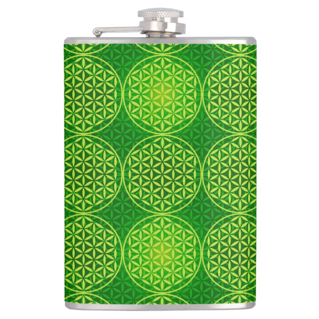 Petaca Flor de vida - patrón de sello - verde (Anverso)