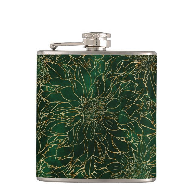 Petaca Flor dorada y verde de Dahlia (Anverso)