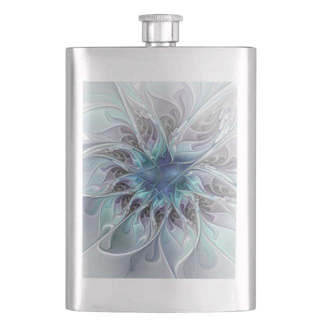 Petaca Flor Fractal Moderna Con Azul (Anverso)