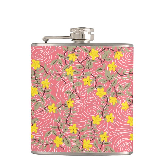 Petaca Flor jazmín amarilla en rosa coral (Anverso)