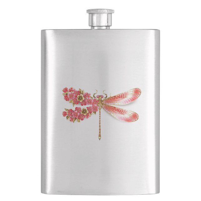 Petaca Flor libélula con sakura de joyas (Anverso)