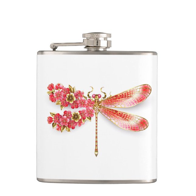 Petaca Flor libélula con sakura de joyas (Anverso)