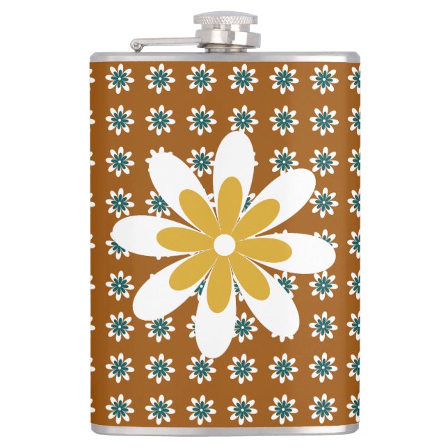 Petaca Flor Minimalista Retro Marrón Terroso (Anverso)