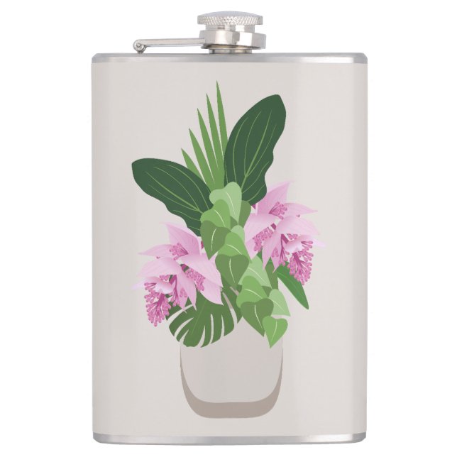 Petaca Flor rosa de Medinilla Tropical en Base Beige (Anverso)