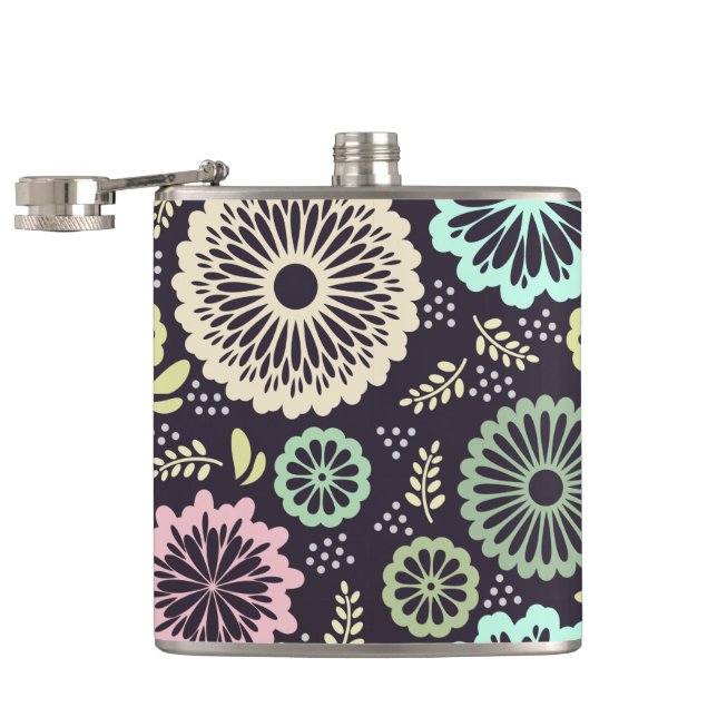 Petaca Flor rosa pastel suave y verde azulada Botánica de (Abierto)