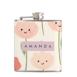 Petaca Flor sonriente personalizada Cute Kawaii Pastel