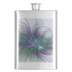 Petaca Flor verde morada Moderna Resumen arte fractal