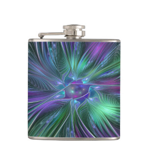 Petaca Flor verde morada Moderna Resumen arte fractal