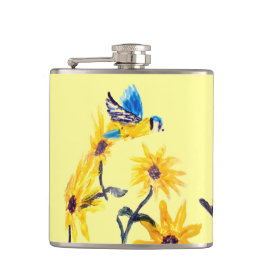 Petaca Floral Bird Art Yellow Sunflowers