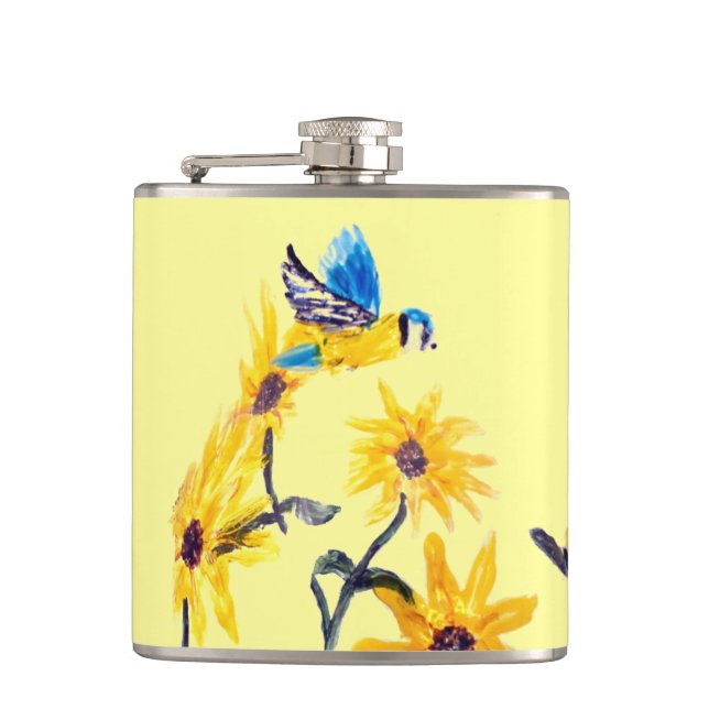 Petaca Floral Bird Art Yellow Sunflowers (Anverso)