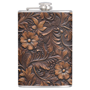 Petaca Floral bohemiana marrón occidental