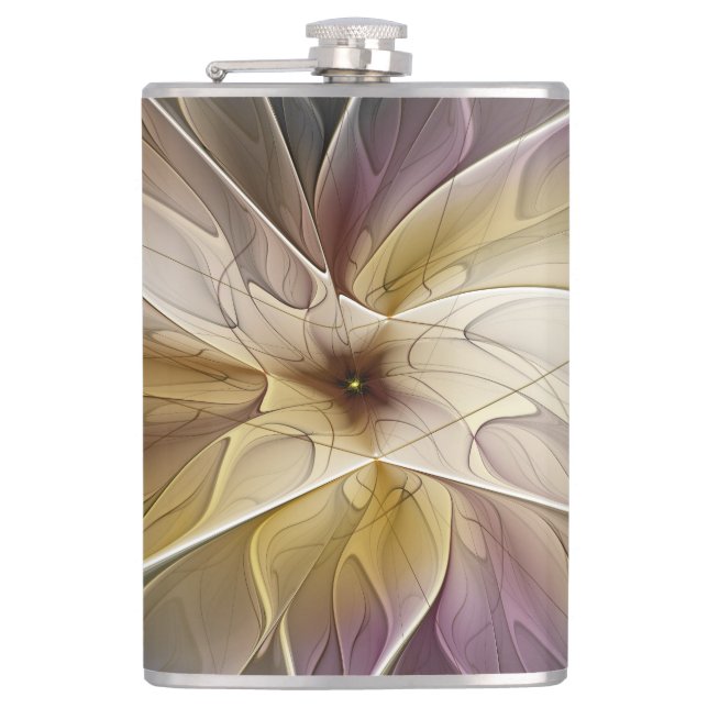 Petaca Floral Fantasía Oro berenjena Resumen Arte Fractal (Anverso)