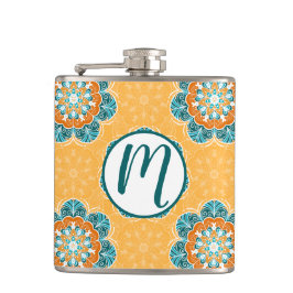 Petaca Floral Mandala Tile en Naranja y Verde azulado