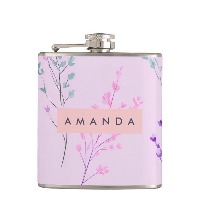 Petaca Floral Pastel personalizada, elegante (Anverso)