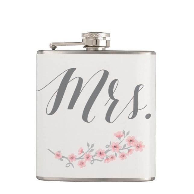 Petaca Floral Romántica Flask Wedding Regalos Pink Mrs. (Anverso)