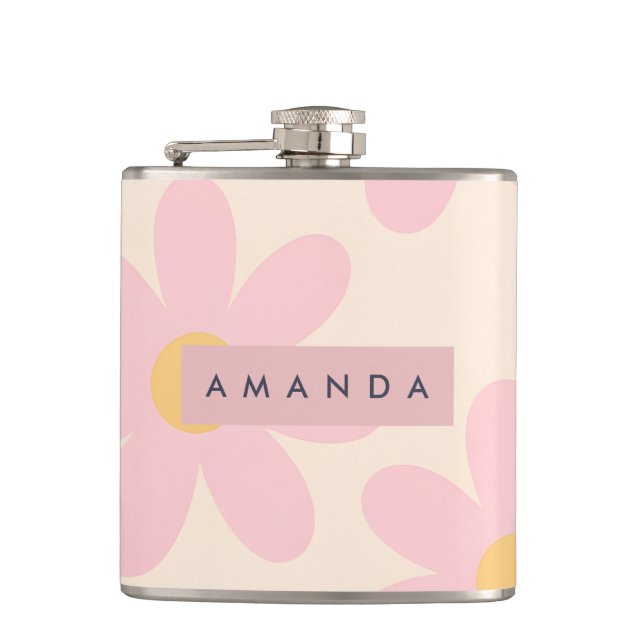Petaca Floral Rosa Retró Personalizada de Daisy (Anverso)