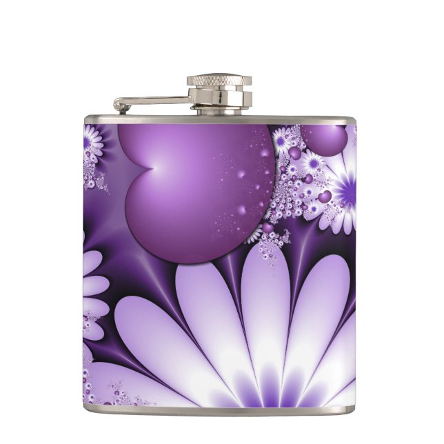 Petaca Flores abstractas y fractales cardíacos en el amor (Anverso)