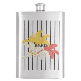 Petaca Flores blancas amarillas naranjas en frasco de fra