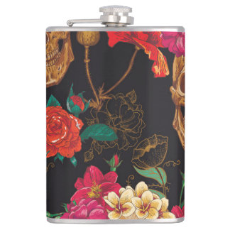 Petaca Flores De Calavera: Fondo Oscuro Sin Marea.
