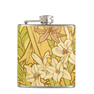Petaca flores de lirio Art Nouveau de Alfonse Mucha