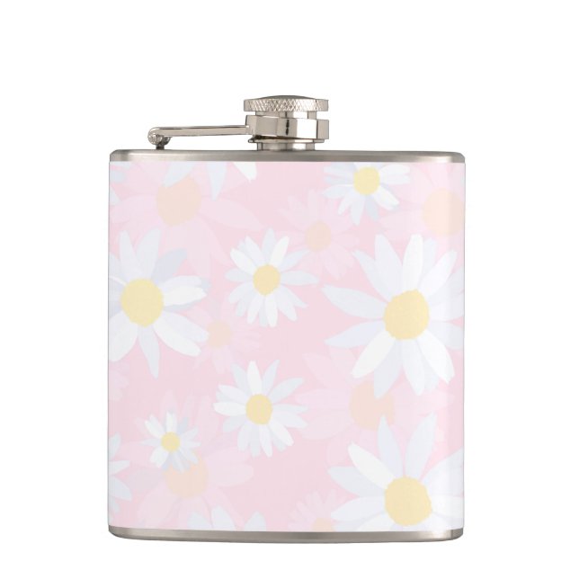 Petaca Flores de margarita blanca con flores rosadas (Anverso)