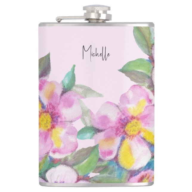 Petaca Flores de melocotón artísticas acuarela personaliz (Anverso)