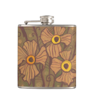 Petaca Flores de ojos amarillos, arte floral, verde oliva