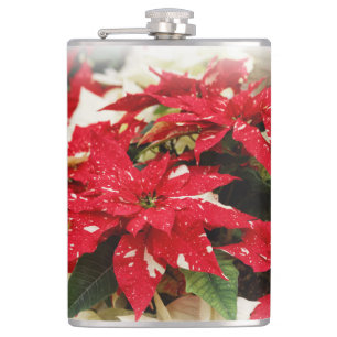 Petaca Flores de Poinsettia floral blanca y roja festiva