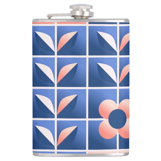 Petaca Flores estilizadas retro: patrón mosaico. (Anverso)