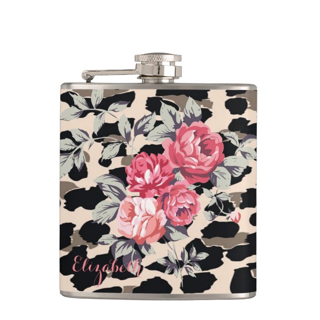 Petaca Flores modernas lindas en estampado de leopardo-pe (Anverso)