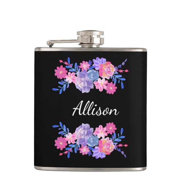 Petaca Flores Monogramadas Floral Cute Girly Elegante (Anverso)