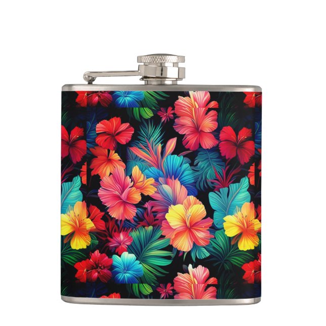 Petaca Flores tropicales Naranja floral hojas-66771 (Anverso)