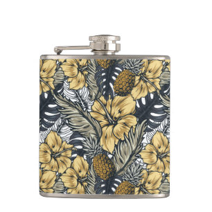 Petaca Flores tropicales negras de lujo elegante Gold N'