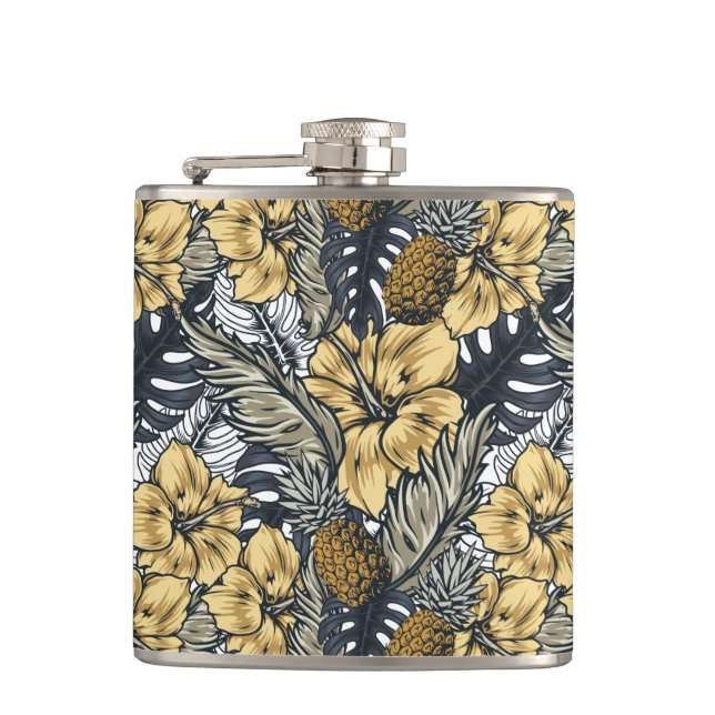 Petaca Flores tropicales negras de lujo elegante Gold N' (Anverso)