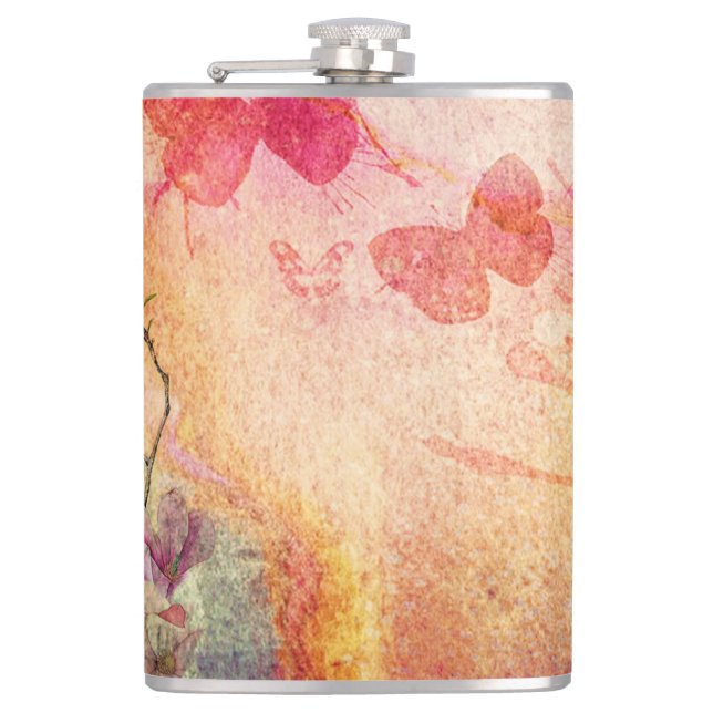 Petaca Flores Y Mariposas Acuarela, Hip Flask (Anverso)