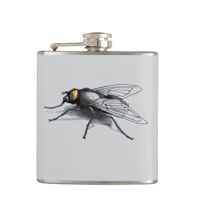 Petaca Fly Buddy gigante mosca gris envuelto en un matraz (Anverso)